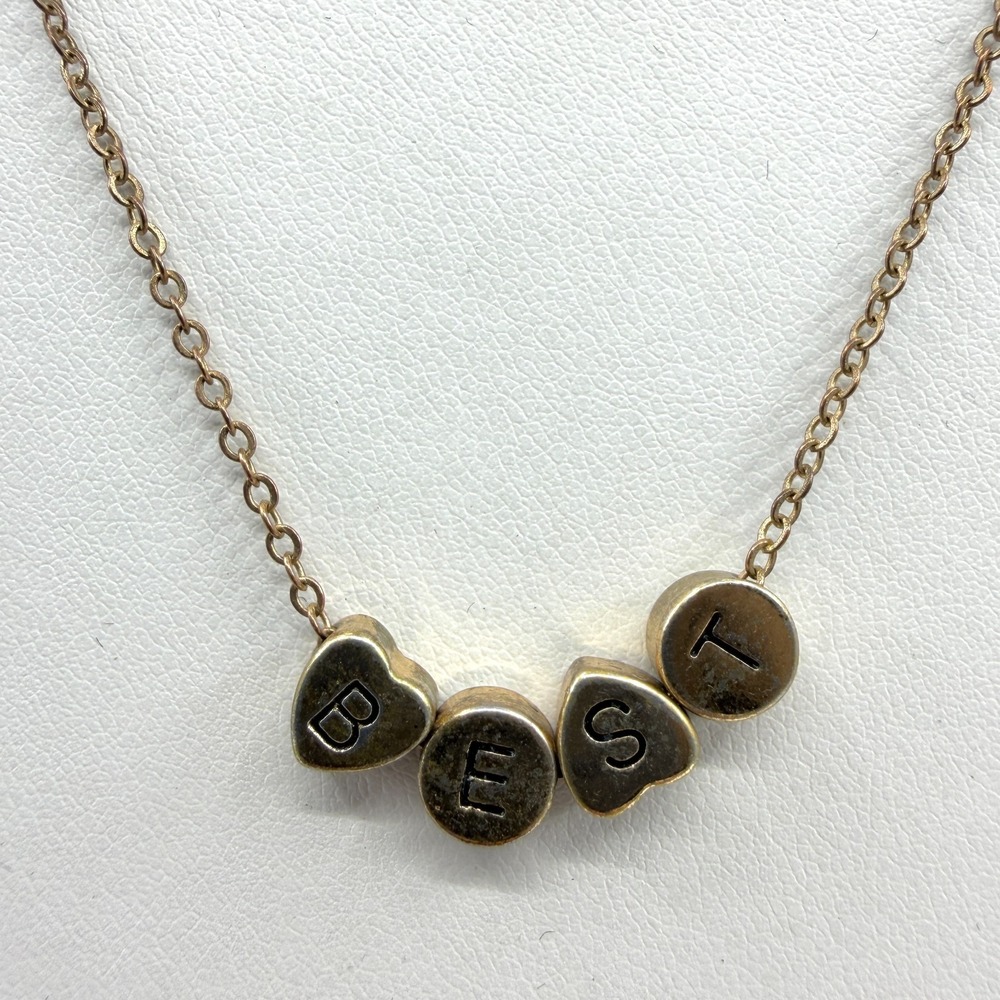 Gold Tone BEST Heart Letter Charm Necklace Dainty Minimalist Layering Gift Item